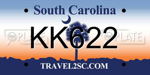 KK622 South Carolina License Plate