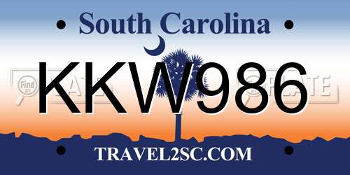 KKW986 South Carolina License Plate