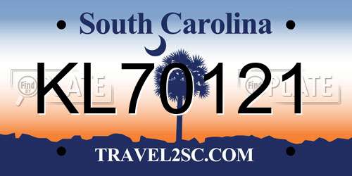 KL70121 South Carolina License Plate