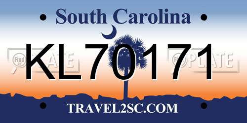 KL70171 South Carolina License Plate