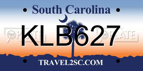 KLB627 South Carolina License Plate