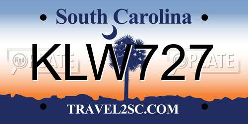 KLW727 South Carolina License Plate