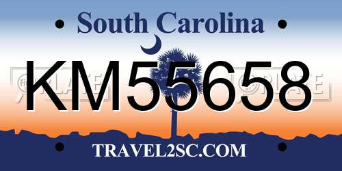 KM55658 South Carolina License Plate