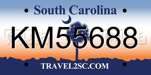 KM55688 South Carolina License Plate