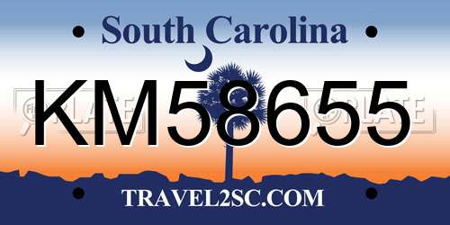 KM58655 South Carolina License Plate