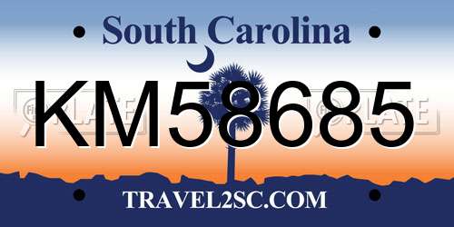 KM58685 South Carolina License Plate