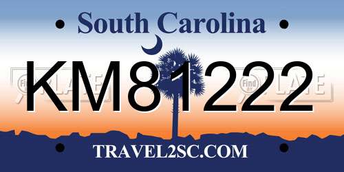 KM81222 South Carolina License Plate