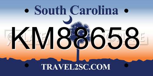 KM88658 South Carolina License Plate