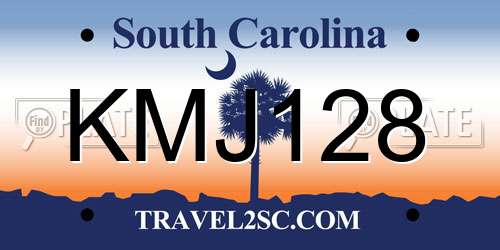 KMJ128 South Carolina License Plate