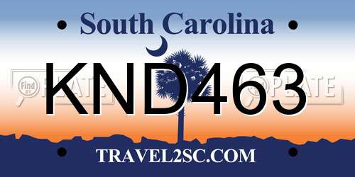 KND463 South Carolina License Plate