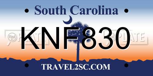 KNF830 South Carolina License Plate