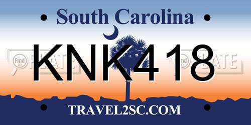 KNK418 South Carolina License Plate
