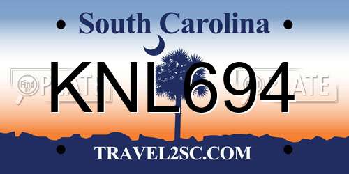 KNL694 South Carolina License Plate