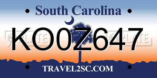 KO0Z647 South Carolina License Plate