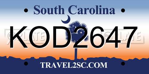 KOD2647 South Carolina License Plate