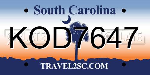 KOD7647 South Carolina License Plate