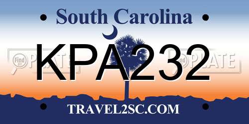 KPA232 South Carolina License Plate