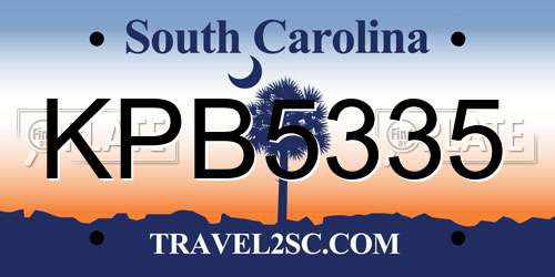 KPB5335 South Carolina License Plate
