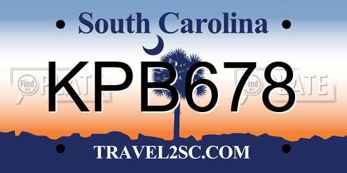 KPB678 South Carolina License Plate