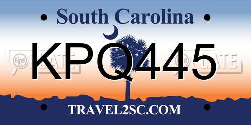 KPQ445 South Carolina License Plate