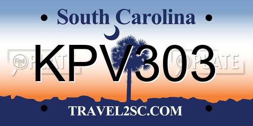 KPV303 South Carolina License Plate