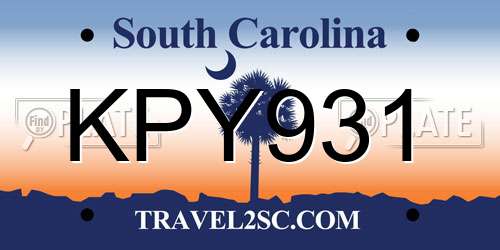 KPY931 South Carolina License Plate