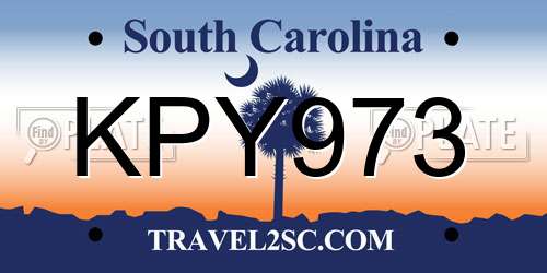 KPY973 South Carolina License Plate