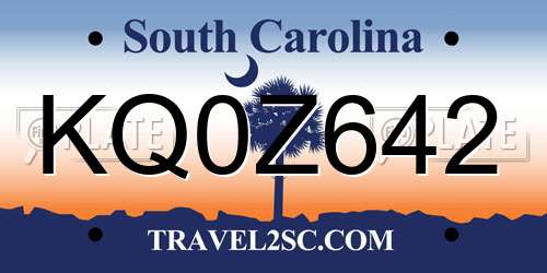 KQ0Z642 South Carolina License Plate