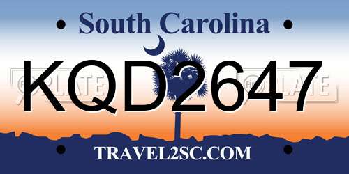KQD2647 South Carolina License Plate