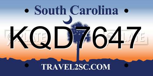 KQD7647 South Carolina License Plate