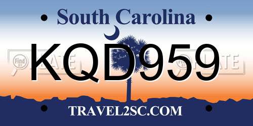 KQD959 South Carolina License Plate