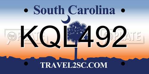 KQL492 South Carolina License Plate