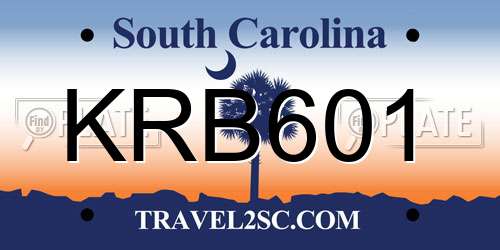 KRB601 South Carolina License Plate