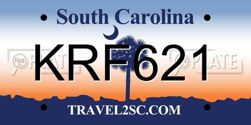 KRF621 South Carolina License Plate