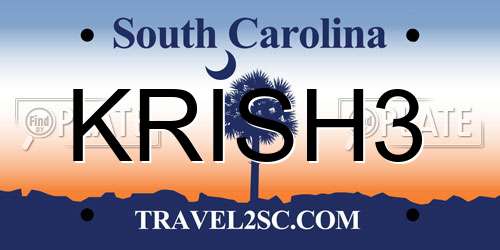 KRISH3 South Carolina License Plate