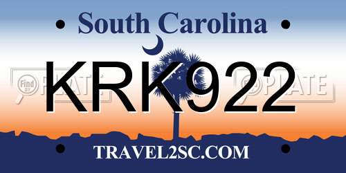 KRK922 South Carolina License Plate
