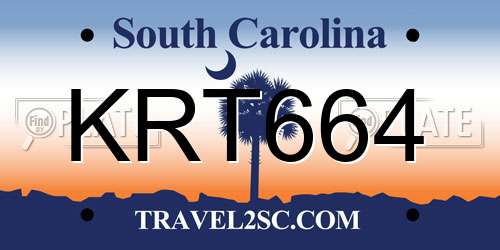 KRT664 South Carolina License Plate