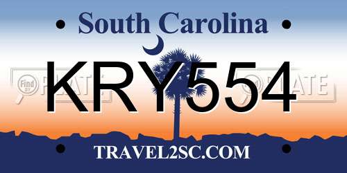 KRY554 South Carolina License Plate