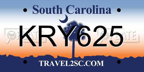 KRY625 South Carolina License Plate