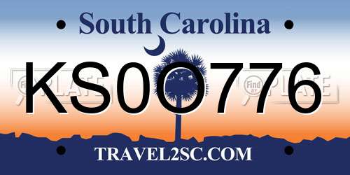 KS0O776 South Carolina License Plate