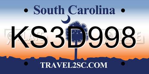 KS3D998 South Carolina License Plate