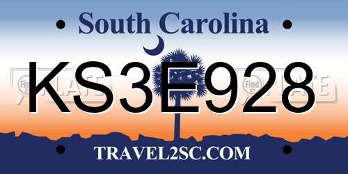 KS3E928 South Carolina License Plate