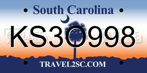 KS3O998 South Carolina License Plate