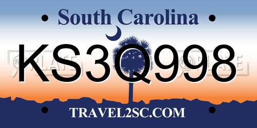 KS3Q998 South Carolina License Plate