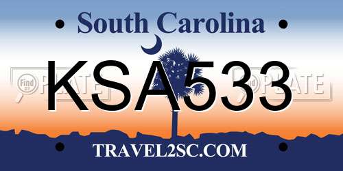 KSA533 South Carolina License Plate