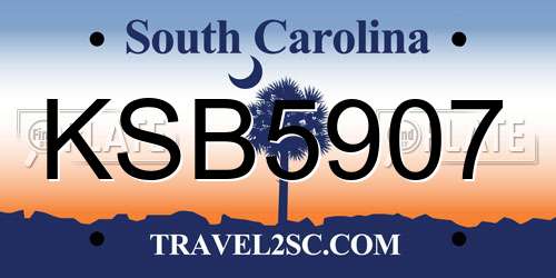 KSB5907 South Carolina License Plate