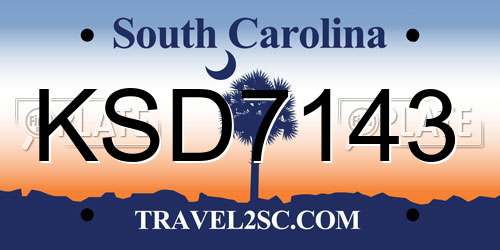 KSD7143 South Carolina License Plate