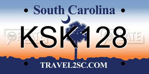 KSK128 South Carolina License Plate