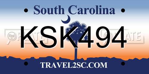 KSK494 South Carolina License Plate