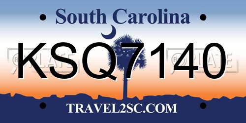 KSQ7140 South Carolina License Plate
